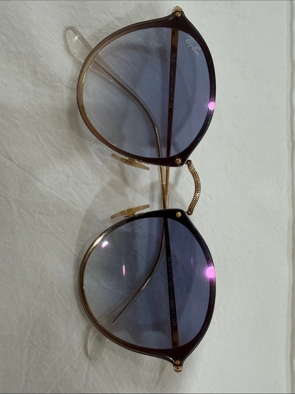 Ray-Ban gold hidden Frame Sunglasses with Blue Lenses